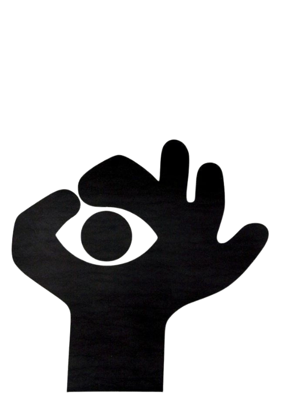 A hand holding an open eye