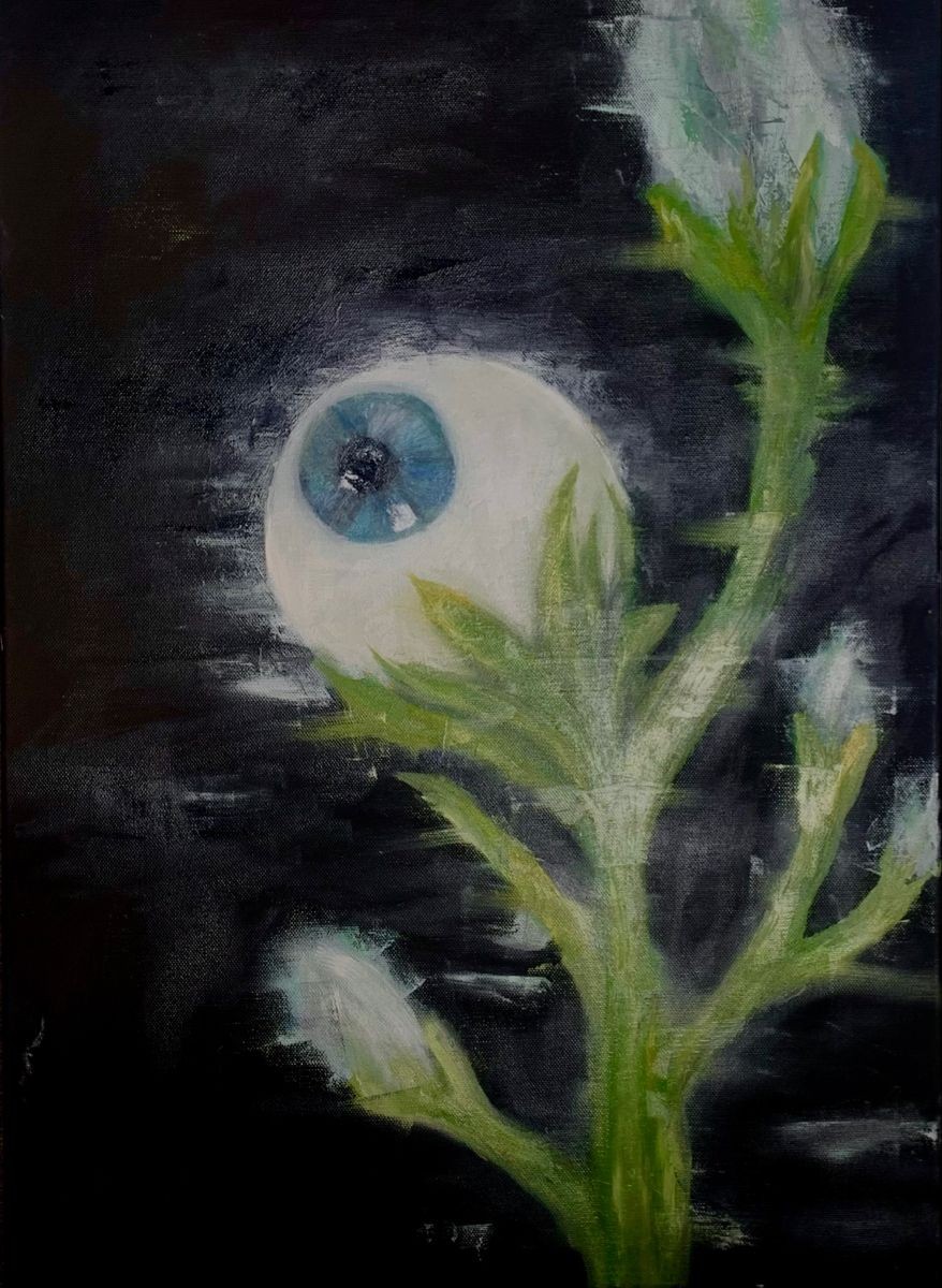 Painting of an eye blooming from a plant